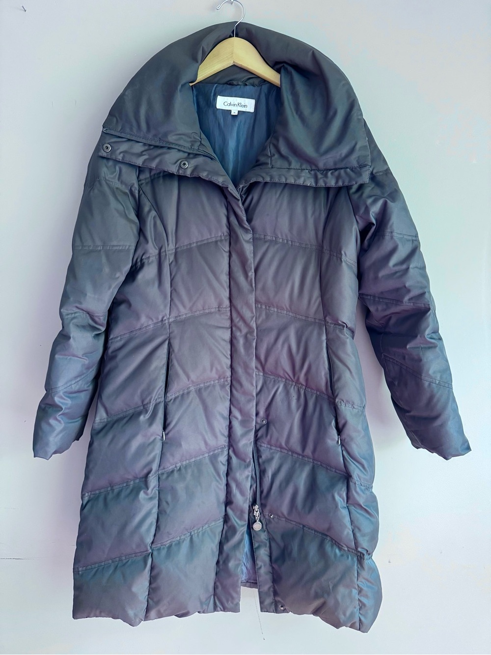 Calvin Klein Women's Slate Gray Long Puffer Coat